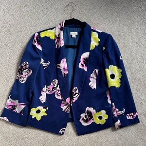 J. Crew Navy Blazer with Yellow and Pink Floral Design
